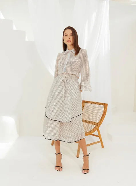 Conjunto de Chiffon Poá Off White